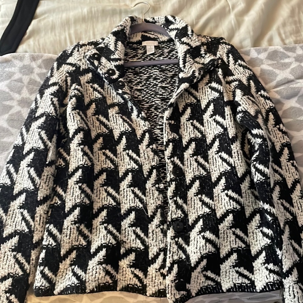 Black and white wool oversized coat